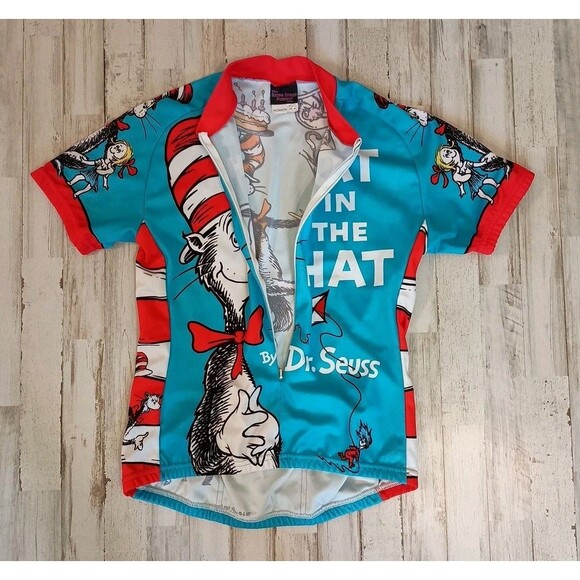 Retro Image Dr. Seuss Women's Size M, 3/4 Zip Cycling Jersey Cat in the Hat - Picture 3 of 7